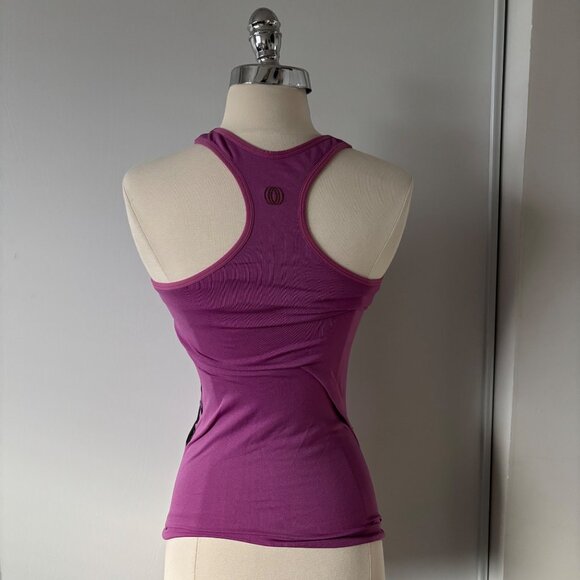 Purple Racerback Tank Top With Black Floral Motif Design - Picture 3 of 5